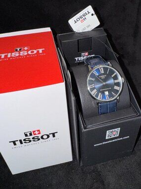 Tissot Carson Powermatic 80 Automatic Blue Dial Roman Numeral Leather Strap Watc